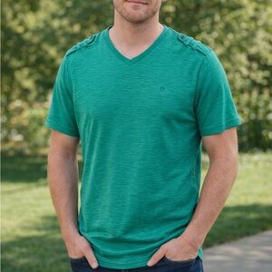 Lions Crest English Laundry Teal/Green V-Neck Shirt Size M Men’s 100% Cotton